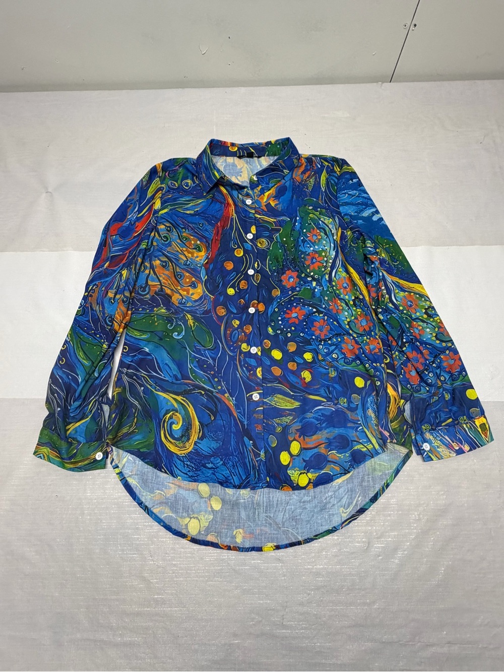 Women's Blue Abstract Print Button-Down Shirt